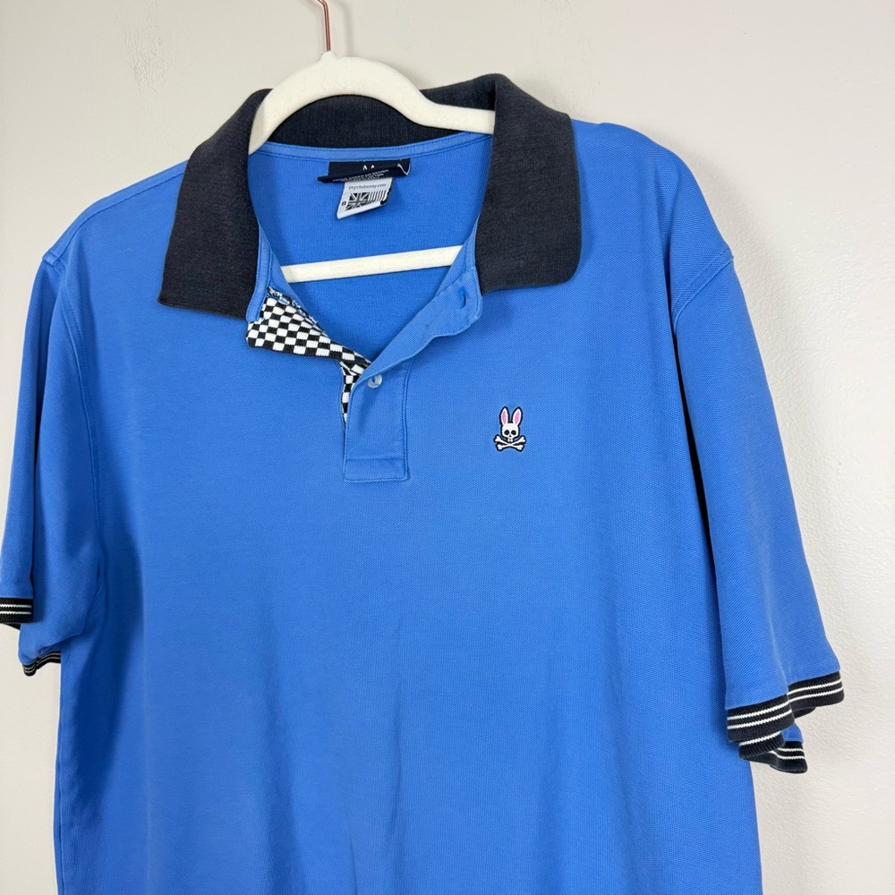 Psycho Bunny Polo Mens XXL Blue Black White Checkered Collared Preppy Office Top - Picture 3 of 7